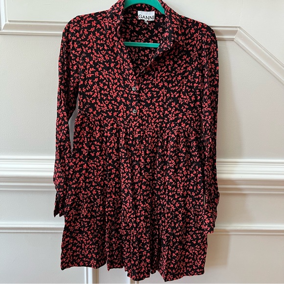 Ganni Printed Shirt Dress Crepe Material - Picture 2 of 10